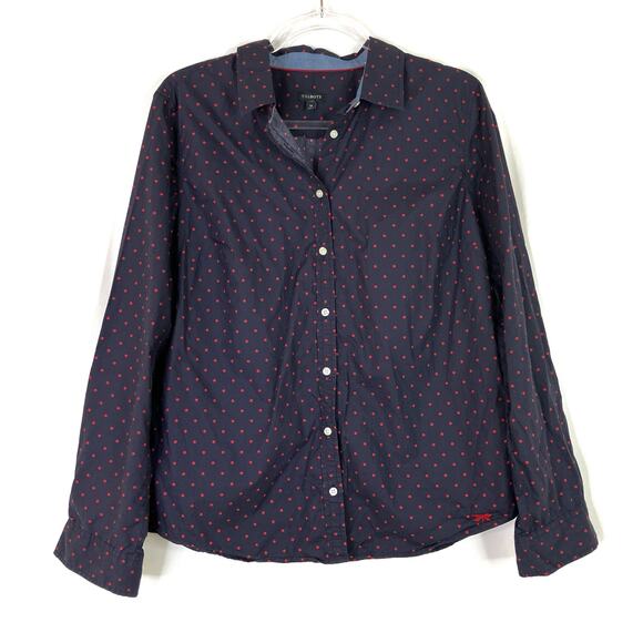 Talbots | Navy Red Polka Dot 100% Cotton Button Up Shirt Womens 14 - Picture 1 of 7